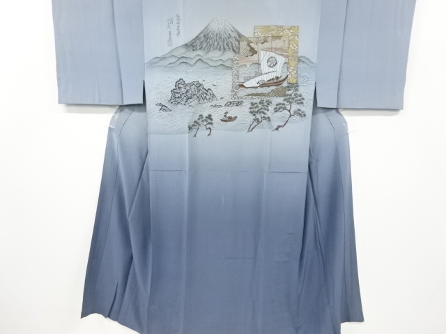 アンティーク　富士に宝船模様男物長襦袢